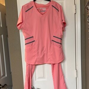 Grey's Anatomy Coral Scrub set with Gray Trim